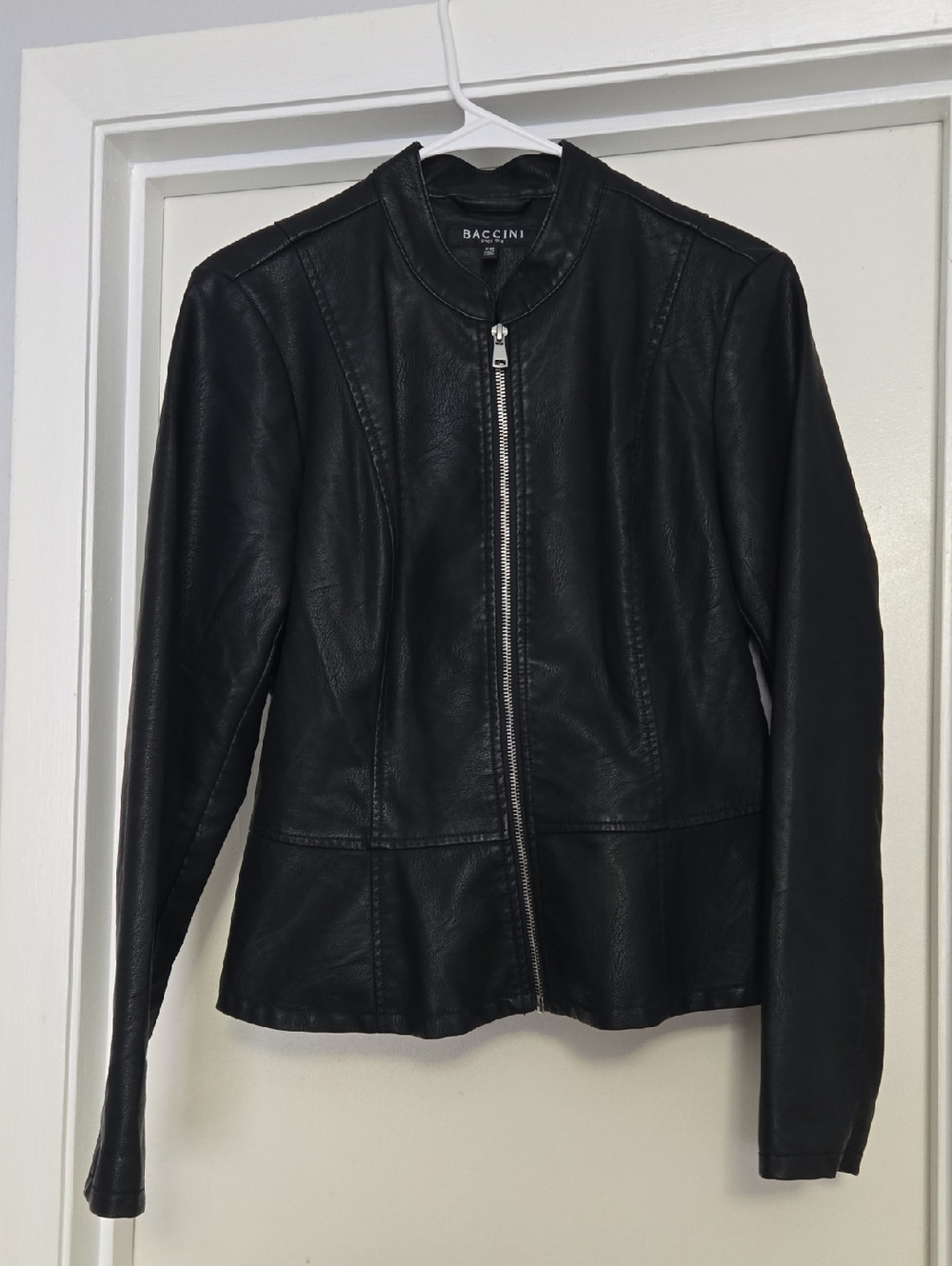 Black Women's Faux Leather Zip Jacket